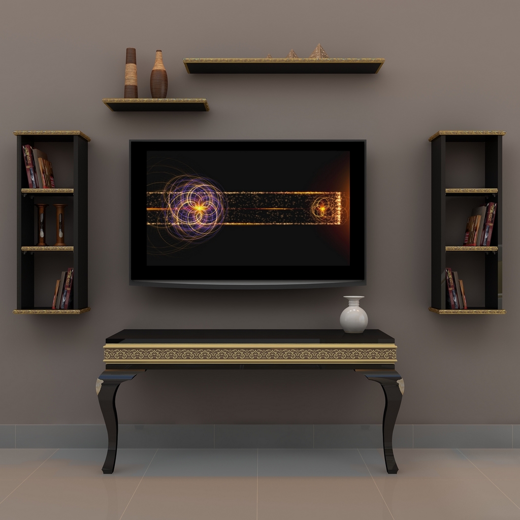 parlak siyah altin varakli gizli bolmeli tv unitesi lucca a2 4 1