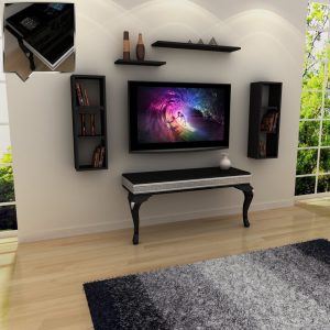 Gümüş Varaklı Gizli Bölmeli Tv Ünitesi
